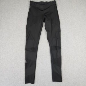 Adidas Leggings Womens Small Black Mesh Panel V-Front Logo Waistband Athletic